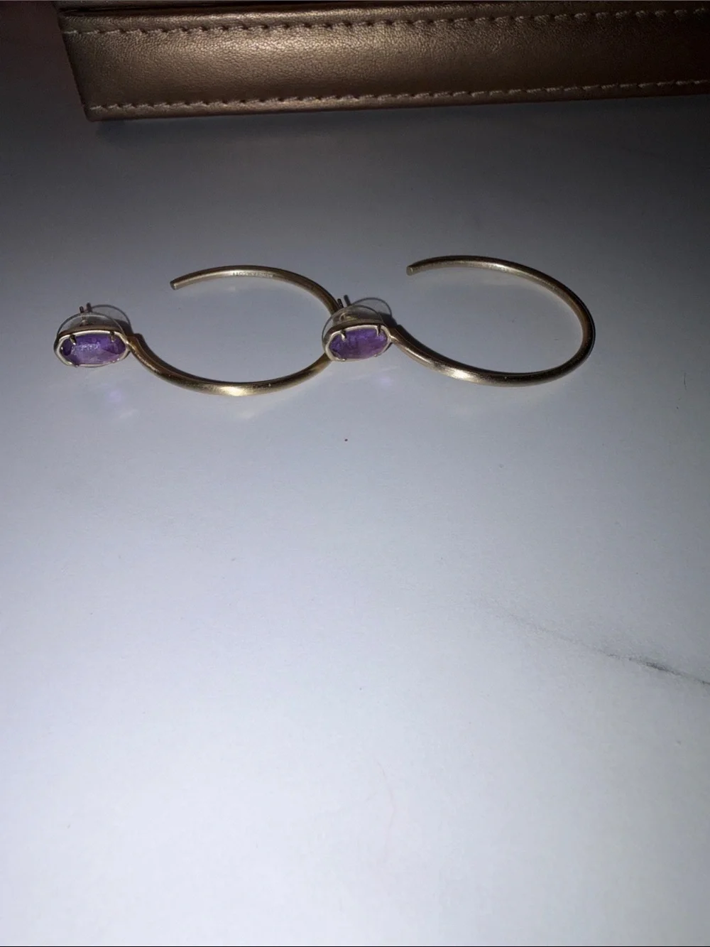 Kendra Scott Gold Hoop Earrings with Purple Stone Tops